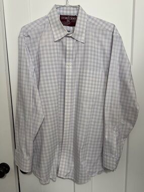Men's White and Light Purple Plaid Dress Shirt - 2XL